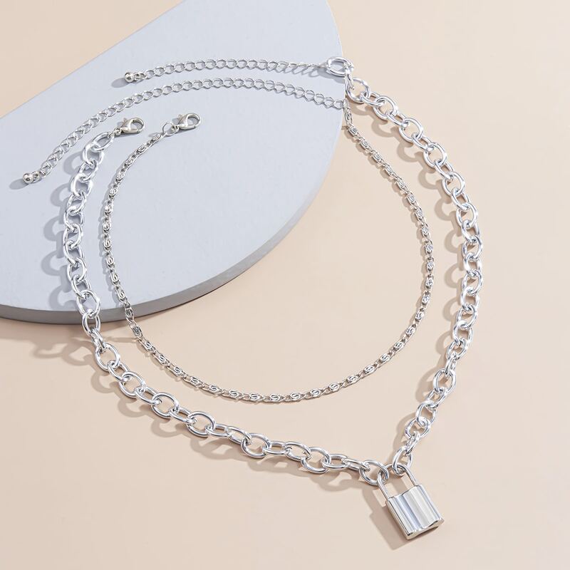 

2pcs Lock Charm Necklace, Silver
