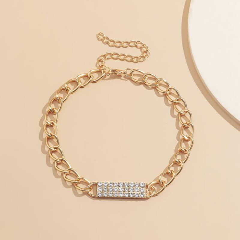 

Rhinestone Geometric Decor Necklace, Gold
