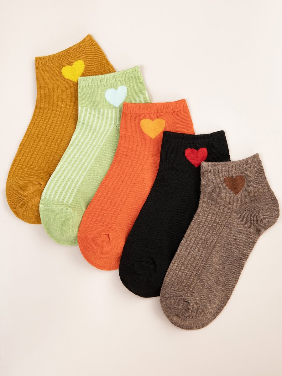 5 pares calcetines con patrón de corazón - Multicolor - Ver 1