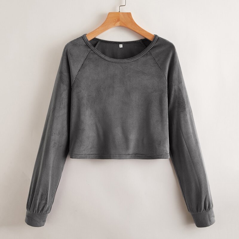 

Velvet Raglan Sleeve Crop Tee, Dark grey