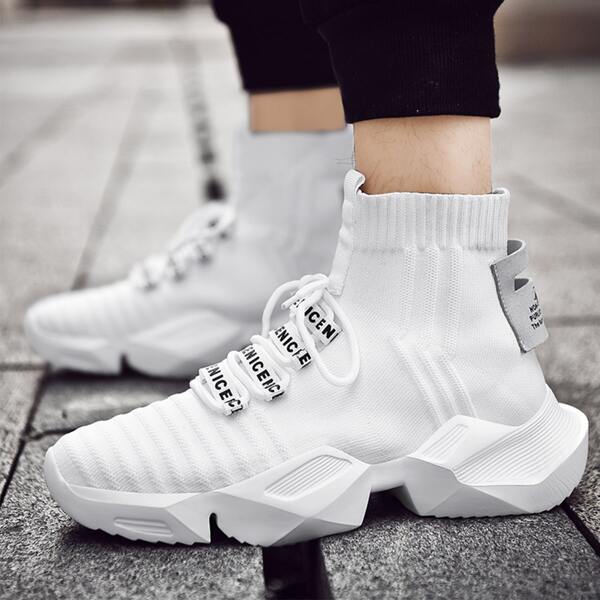 

Men Lace-up Decor Letter Graphic Sneakers, White