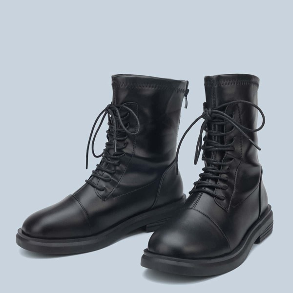 

Lace Up Decor Ankle Boots, Black