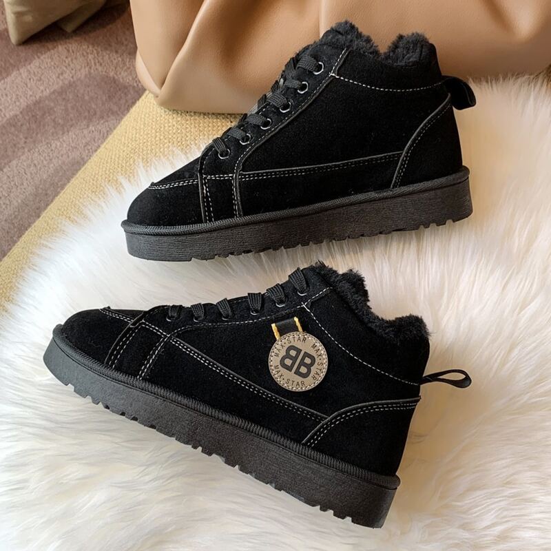 

Lace-up High Top Fluffy Sneakers, Black