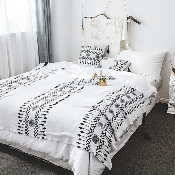 

1pc Geometric Pattern Knitted Blanket, Black and white