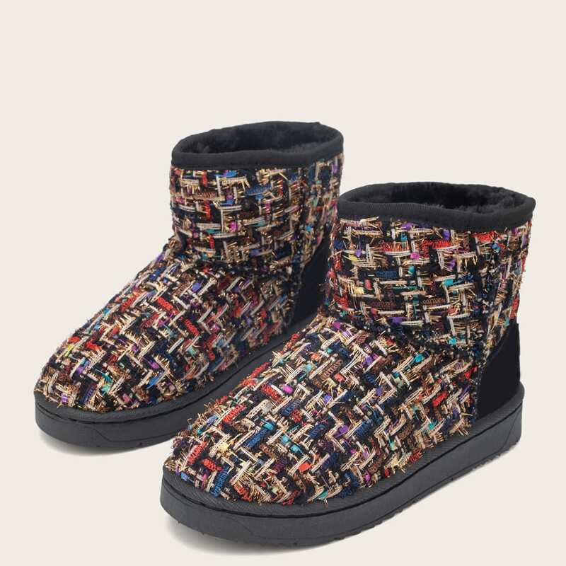 

Fur Lined Tweed Ankle Boots, Multicolor