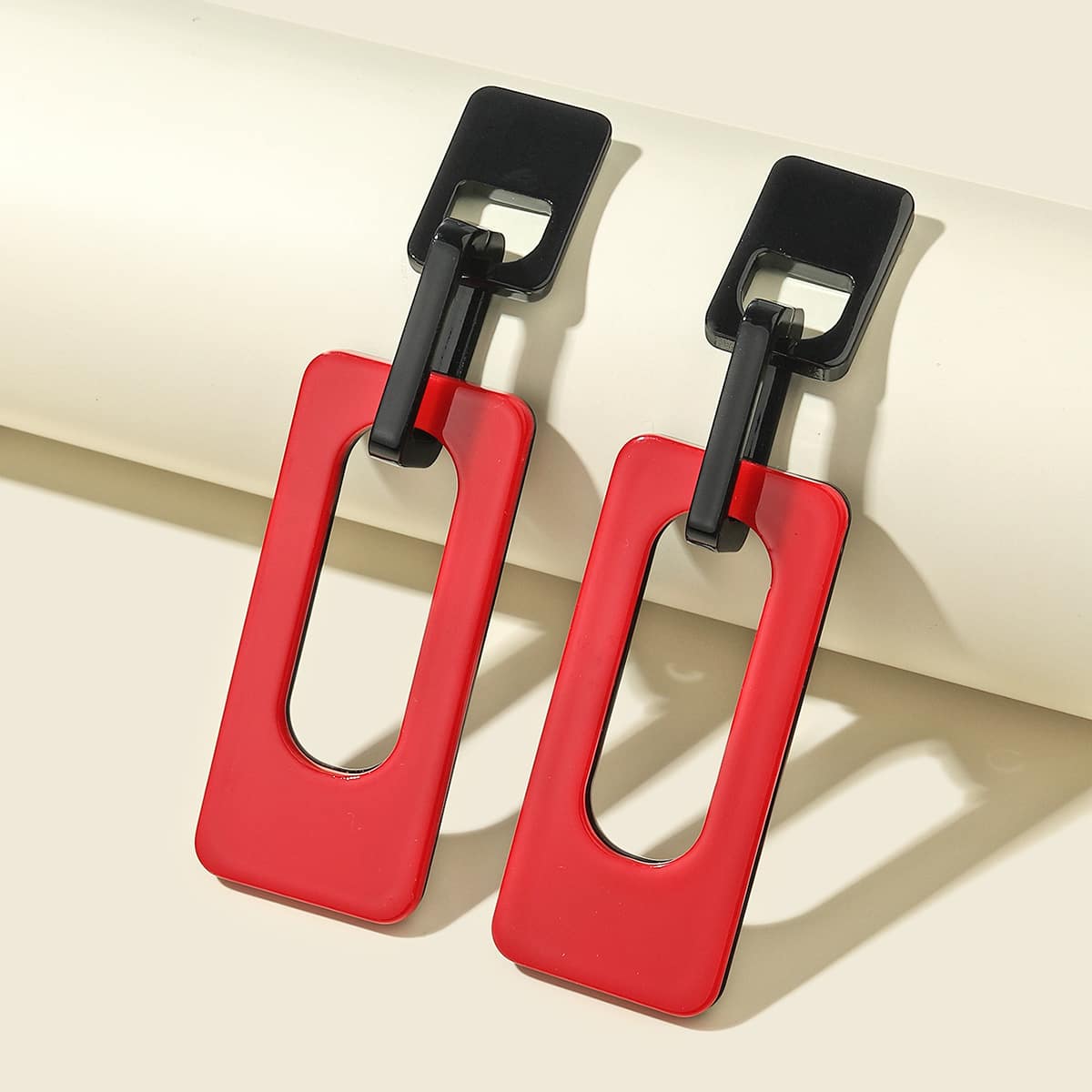 

Two Tone Drop Earrings, Red