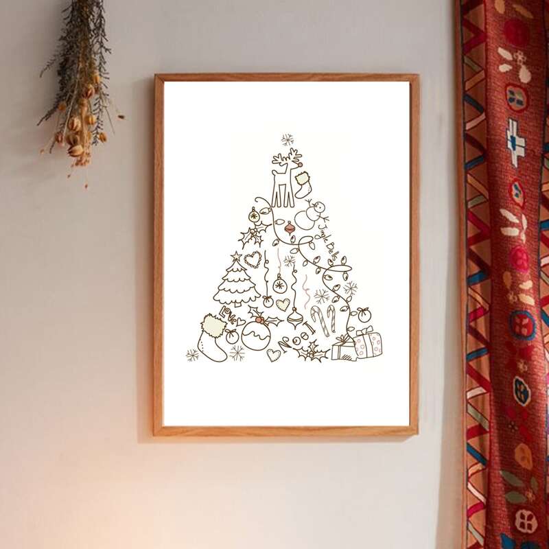 

Christmas Tree Print Wall Painting Without Frame, White