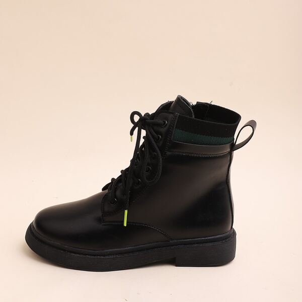 

Round Toe Combat Boots, Black