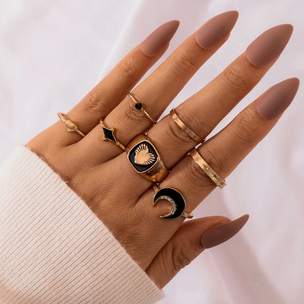 

7pcs Moon Design Ring, Gold