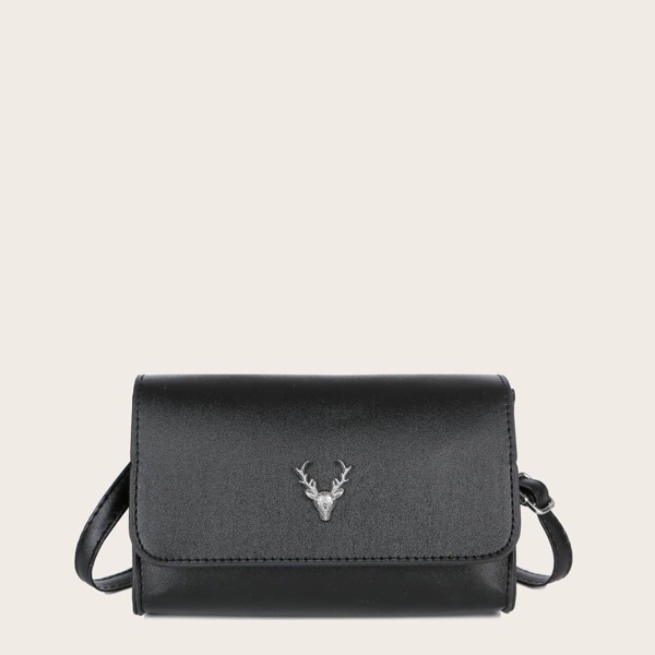 

Metal Decor Flap Crossbody Bag, Black