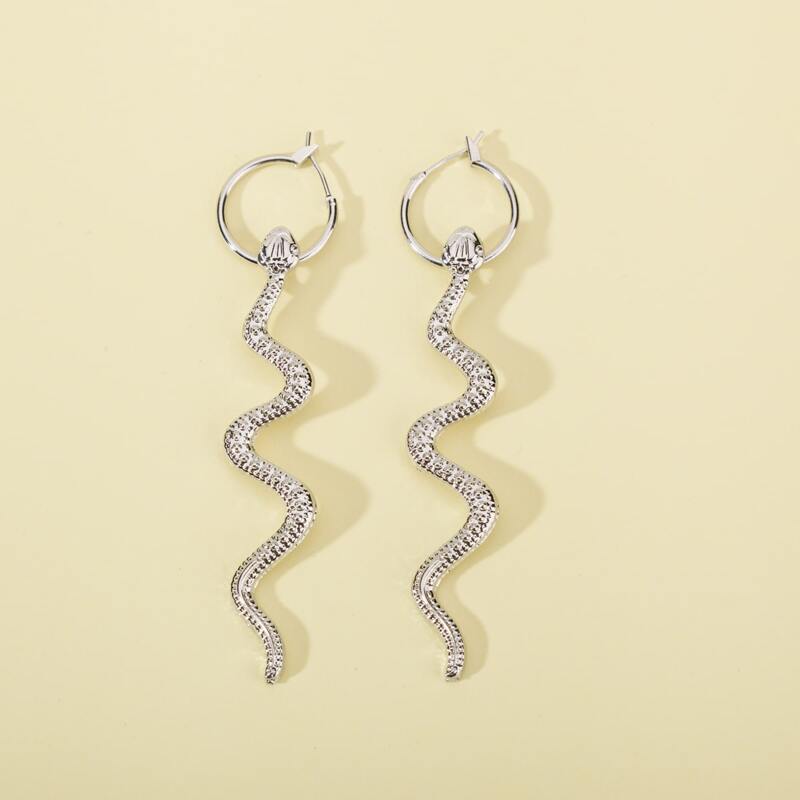 

Snake Drop Earrings, Silver