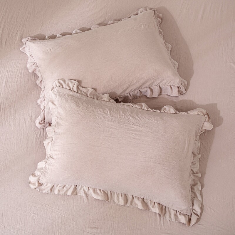 

1pair Ruffle Trim Pillowcase Without Filler, Apricot