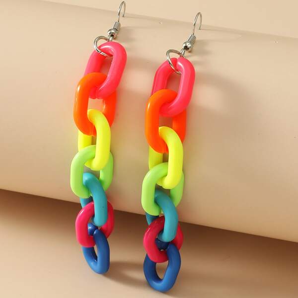 

Chain Design Drop Earrings, Multicolor