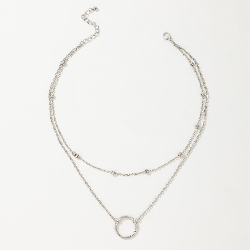 

Ring Pendant Layered Chain Necklace, Silver