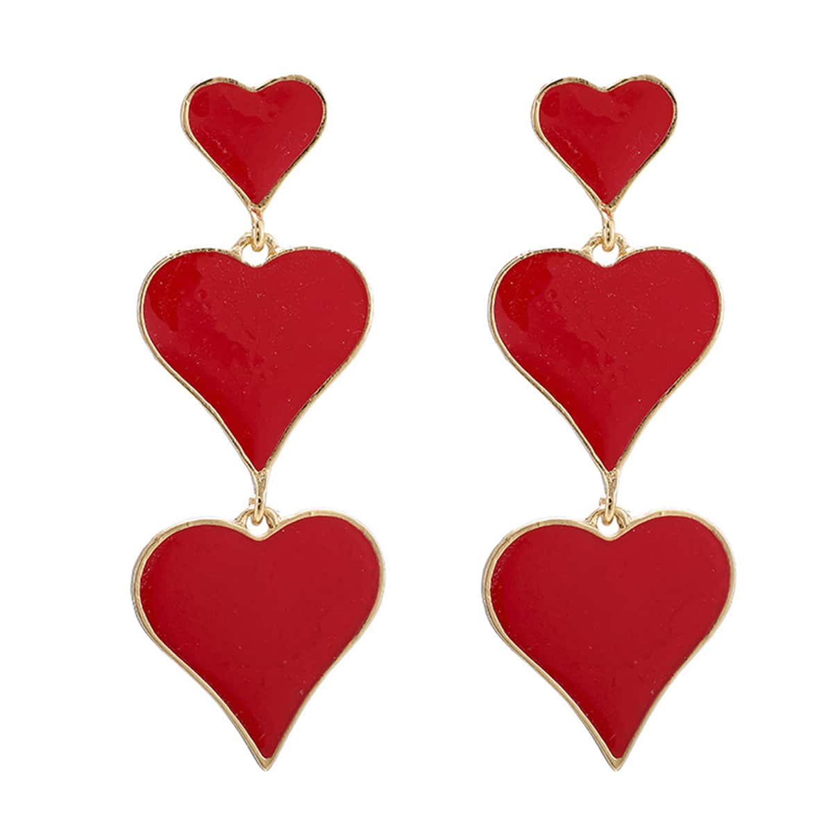 

Layered Heart Drop Earrings, Red