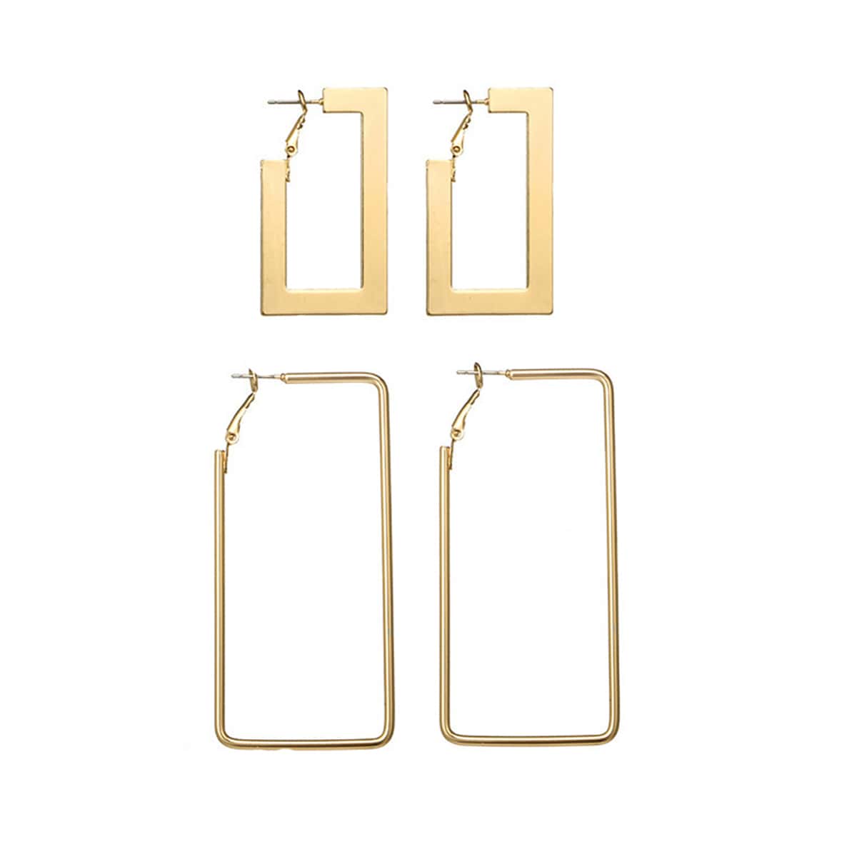

2pairs Geo Hoop Earrings, Gold