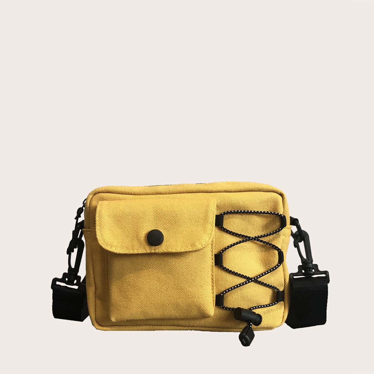 

Drawstring Canvas Crossbody Bag, Mustard yellow