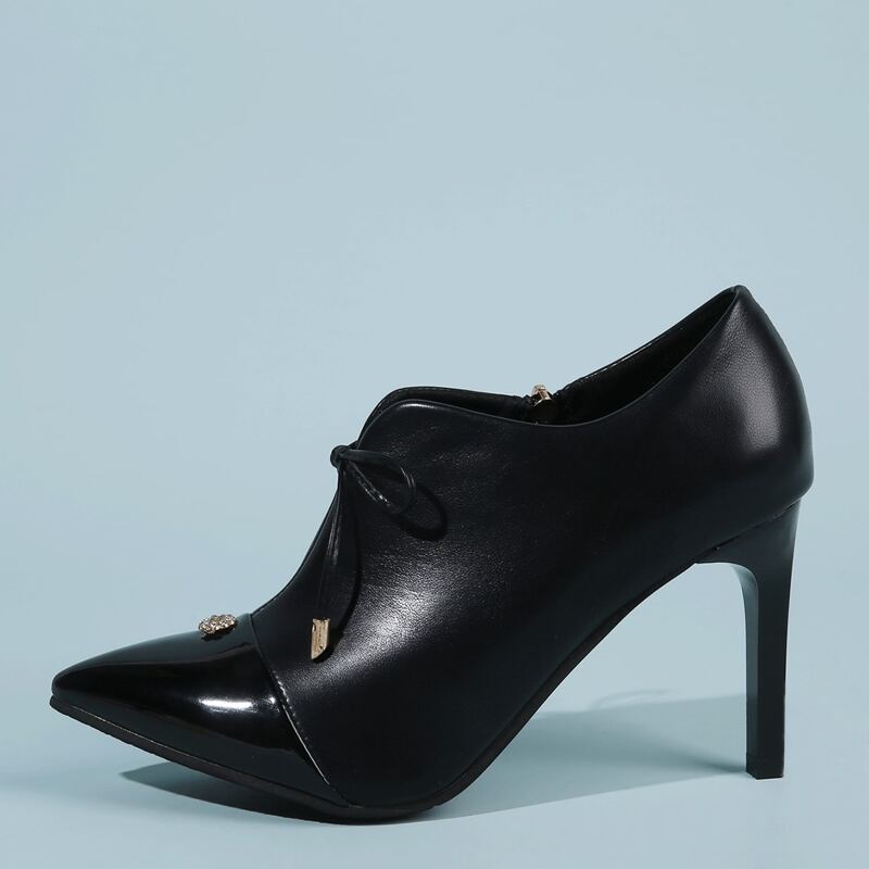 

Point Toe Bow Decor Ultra High Heel Pumps, Black