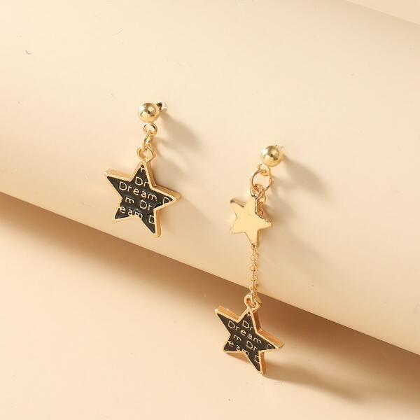 

Two Tone Star Drop Earrings, Gold