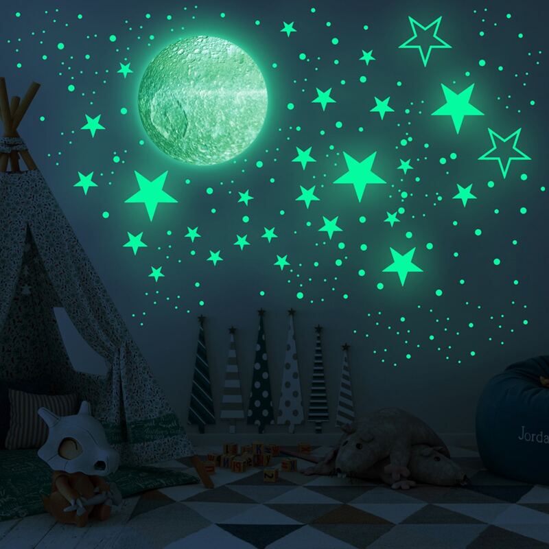 

5sheets Kids Planet & Star Print Wall Sticker, Lime green