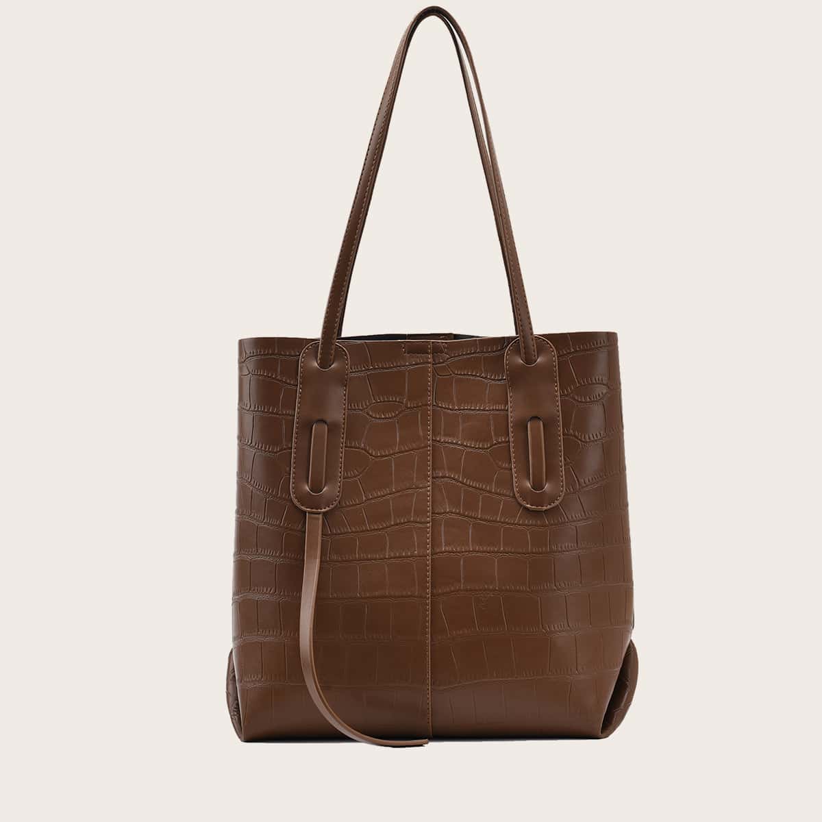 

Croc Embossed Tote Bag, Brown