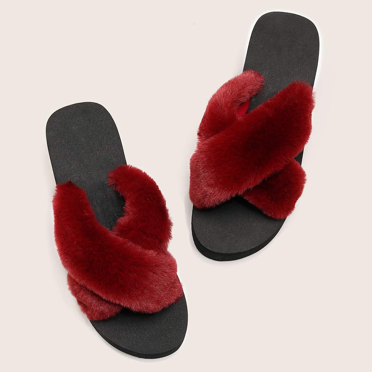 

Criss Cross Wedge Mules, Red