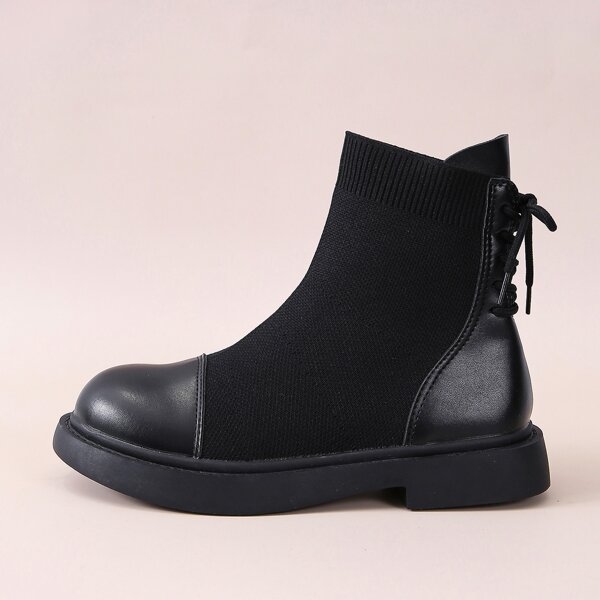 

Lace-up Back Sock Boots, Black