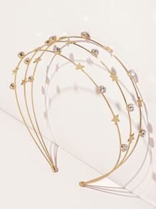 1 Pieza Cinta De Cabeza Metálica De Estrella Con Diamantes De Imitación De Múltiples Capas Para Mujeres, Elegante Y Delicada De Moda - Dorado - Ver 1