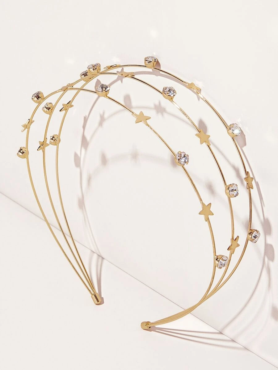 1 Pieza Cinta De Cabeza Metálica De Estrella Con Diamantes De Imitación De Múltiples Capas Para Mujeres, Elegante Y Delicada De Moda - Dorado - Ver 1