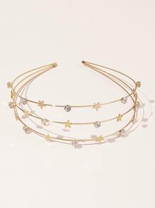 1 Pieza Cinta De Cabeza Metálica De Estrella Con Diamantes De Imitación De Múltiples Capas Para Mujeres, Elegante Y Delicada De Moda - Dorado - Ver 2