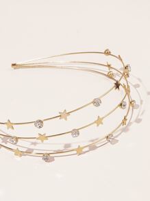 1 Pieza Cinta De Cabeza Metálica De Estrella Con Diamantes De Imitación De Múltiples Capas Para Mujeres, Elegante Y Delicada De Moda - Dorado - Ver 3