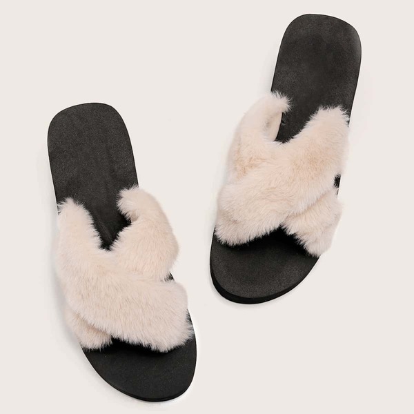 

Criss Cross Wedge Mules, Beige