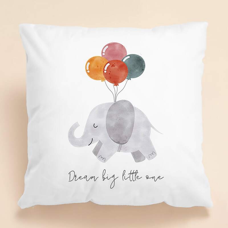 

Kids Elephant Print Cushion Cover Without Filler, White