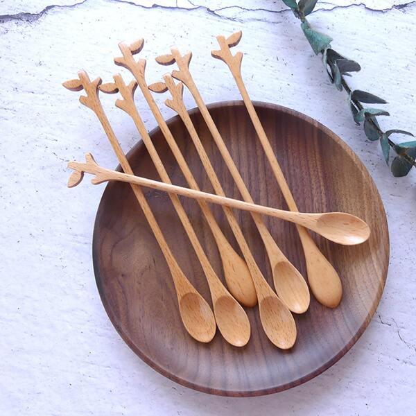 

1pc Branch Design Wooden Spoon, Brown