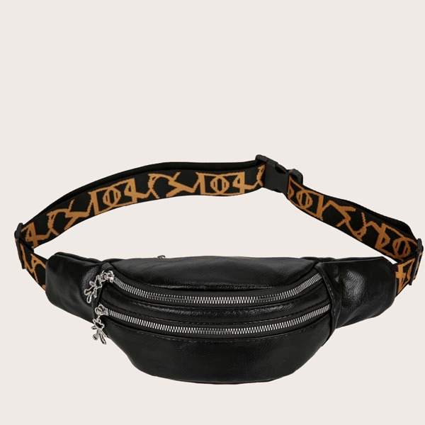 

Double Zip Front Fanny Pack, Black