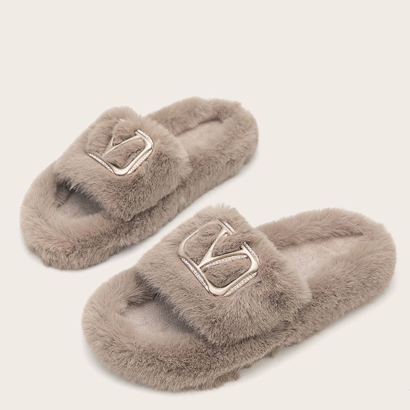 

Rhinestone Decor Fluffy Slippers, Khaki