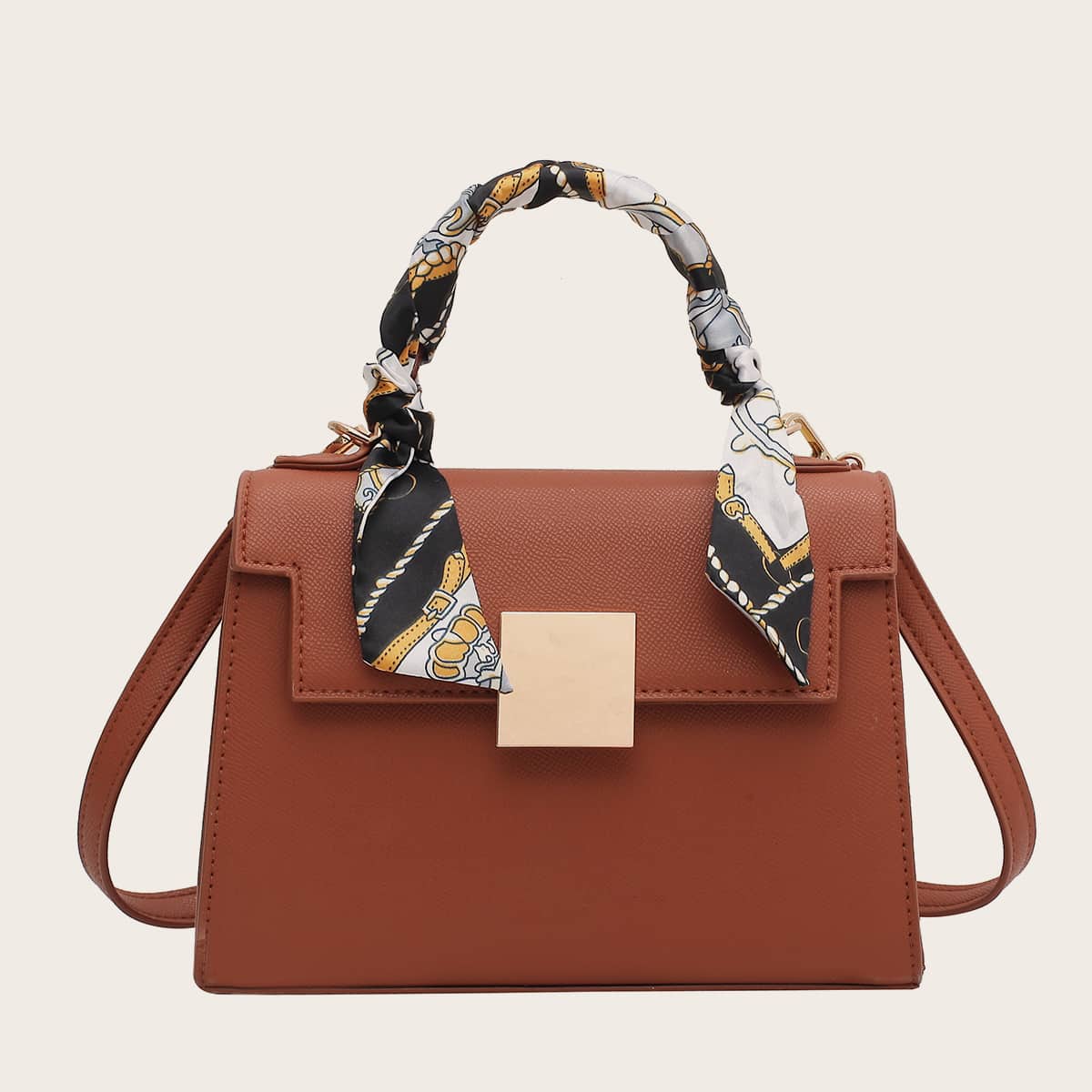 

Twilly Scarf Decor Satchel Bag, Brown