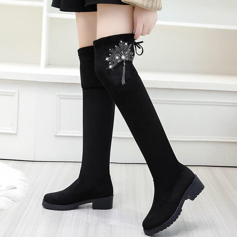 

Rhinestone Tassel Over The Knee Boots, Black