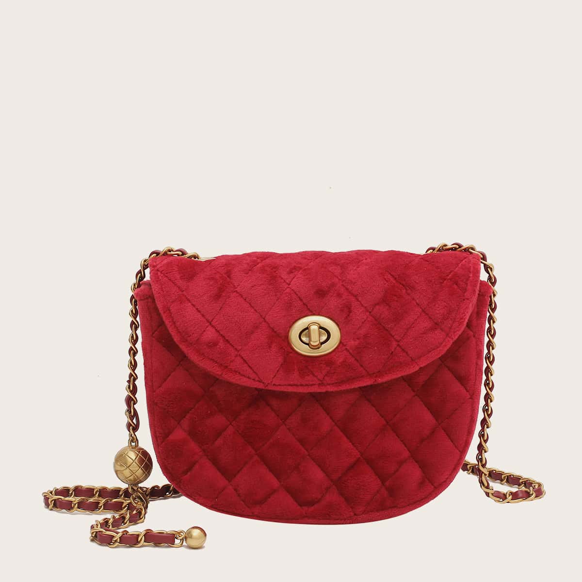 

Quilted Twist Lock Shoulder Bag, Red