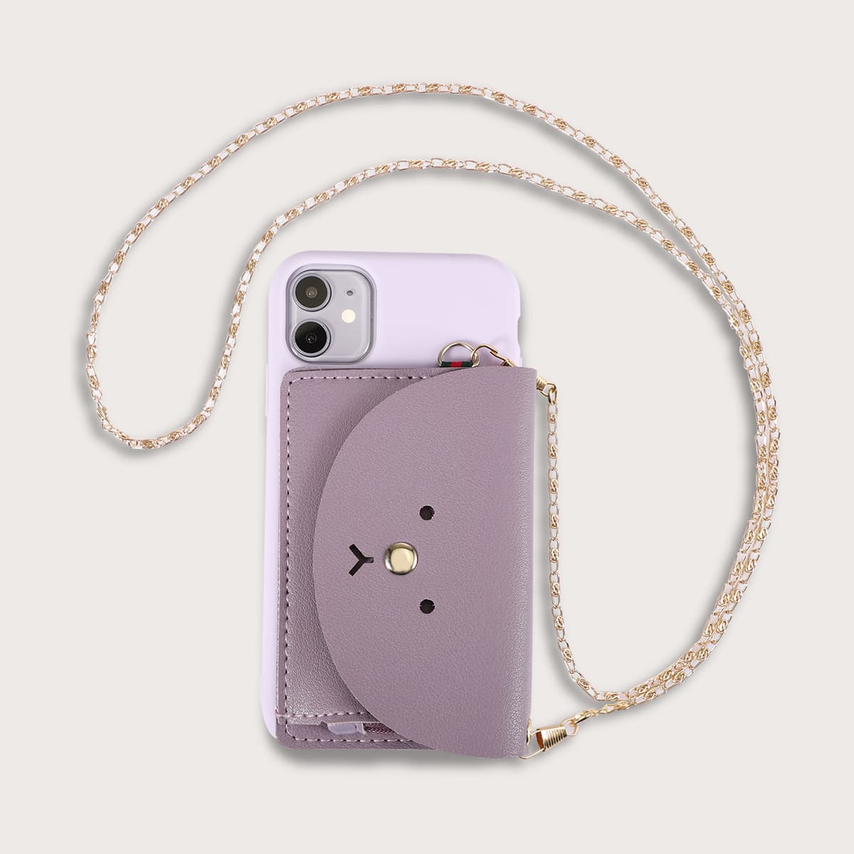

1pc Chain Detail Wallet iPhone Case, Purple