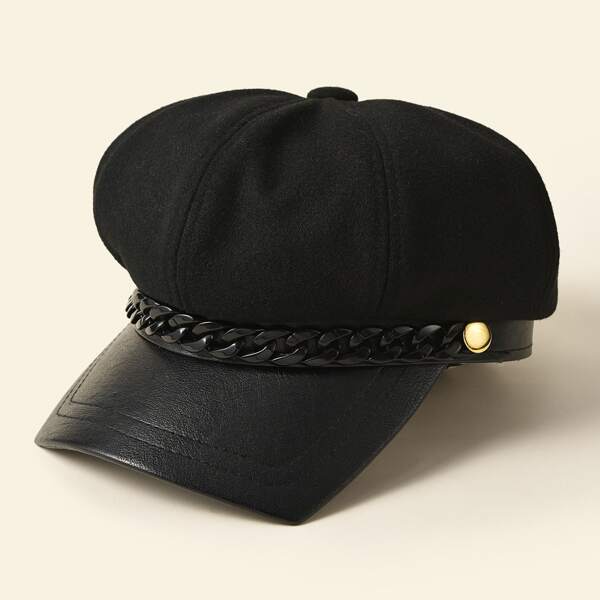

Acrylic Chain Decor Baker Boy Hat, Black