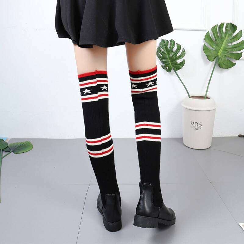 

Striped & Star Over The Knee Sock Boots, Black