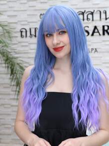 Natural Long Curly Wig With Bangs - Ombre - View 1