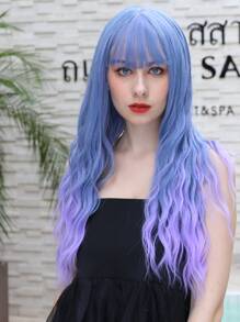 Natural Long Curly Wig With Bangs - Ombre - View 3