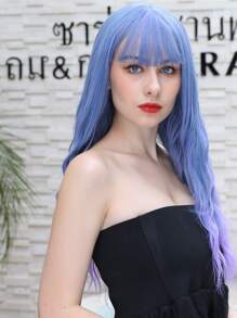 Natural Long Curly Wig With Bangs - Ombre - View 4