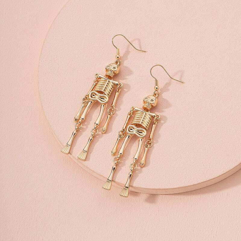 

Skull Charm Drop Earrings, Gold