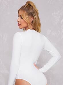 SHEIN Essnce Body tejido de canalé unicolor - Blanco - Ver 2