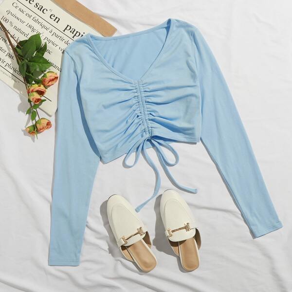 

Plus Drawstring Front Crop Tee, Baby blue