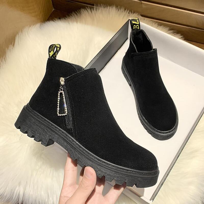 

Rhinestone Zip Ankle Boots, Black