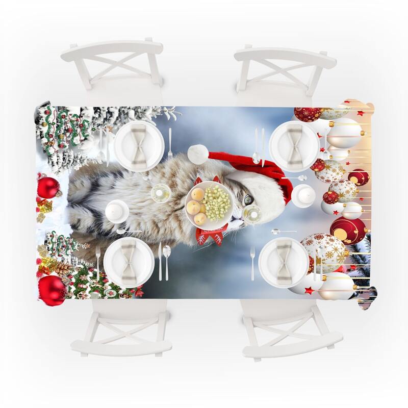 

Christmas Cat Print Tablecloth, Multicolor